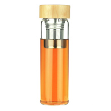 Latest Single Wall Bamboo Glass Water Bottle with Tea Infuser